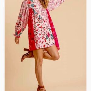 Floral Patchwork Pink Mini Dress